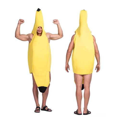 WENJION Bananen Kostüm Herren Damen Unisex Lustig Karneval Halloween Kostüm Banane Outfit für Erwachsene Obst Verkleidung Set für Party Festival Spaß Kostümidee
