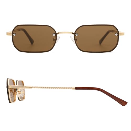 Retro Rectangle Sunglasses for Men Women Vintage Narrow Rimless Metal 90s Small Sun Glasses AP36844