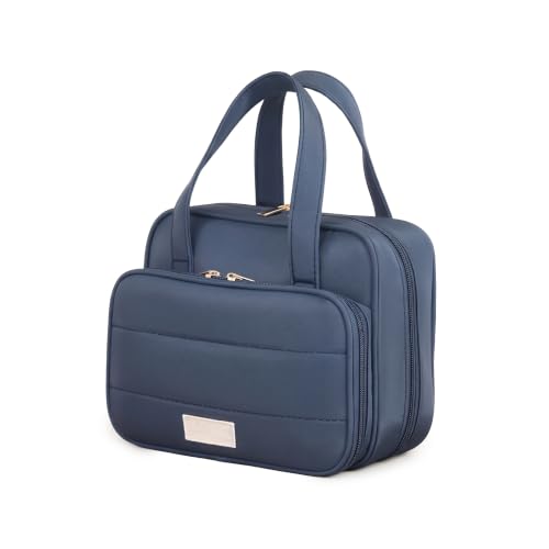 Image of WEMOL Large Opening Cosmetic Travel Bag for Women (Navy Blue Big) | Super Soft, For Brushes, Toiletries, Cosmetics