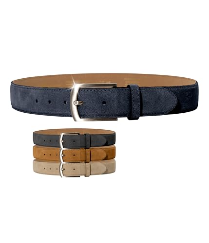 Weinmann® Gürtel Herren Alaska Belt – Feines Veloursleder – 100% italienisches Rindsleder, schicker Ledergürtel – Breite 3,5 cm – Made in DE, Navy