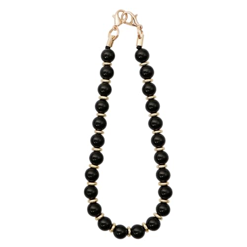 Image of TENOC Marble Beaded Phone Wrist Strap, Obsidian Black | Cellphone Lanyard Chain, Sparkling Wristlet Bracelet, For Women