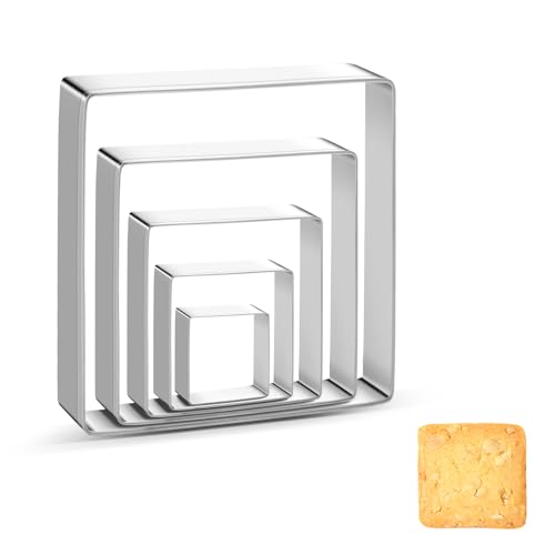 Image of Square Cookie Cutter Sandwich Cutters for Lunchbox Fruit Cutters Vegetable Cutters for Baking DIY X‘mas Birthday Party Decor, Pack of 5