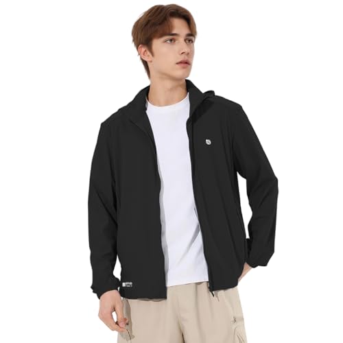Image of Venzina UPF 150+ Sunscreen Jacket for Men, UV Sun Protection Jacket with Cool Feel Quick Dry Fabric, Sun Hoodie with Removable Hat & Zip Pocket for Driving, Camping, Riding
