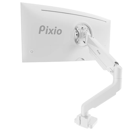 Image of Pixio PS2S White Ultrawide Heavy-Duty Premium Single Monitor Arm Stand Desk Mount - Fits up to 49 inches Monitors, Weights up to 39lbs Flat / 31lbs Curved, Compatible with VESA 75x75 100x100mm