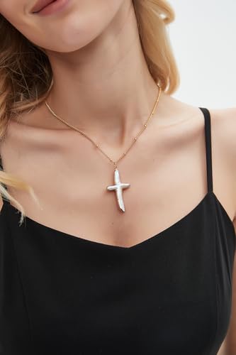 Women Nature Pearl Cross Necklace Freshwater Cross Pearl Necklace Gold Cross Pendant Necklace3
