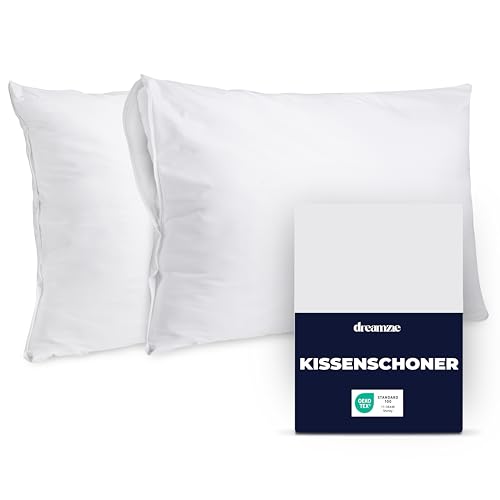 Dreamzie Kissenschoner 80x80 cm – 2er Set Wasserdicht, Atmungsaktiv, Oeko-Tex – Milbenschutz für Allergiker, Waschbar bei 90°C, Ideal für Kinder und empfindliche Haut Dreamzie Kissenschoner 80x80 cm – 2er Set Wasserdicht, Atmungsaktiv, Oeko-Tex – Milbenschutz für Allergiker, Waschbar bei 90°C, Ideal für Kinder und empfindliche Haut