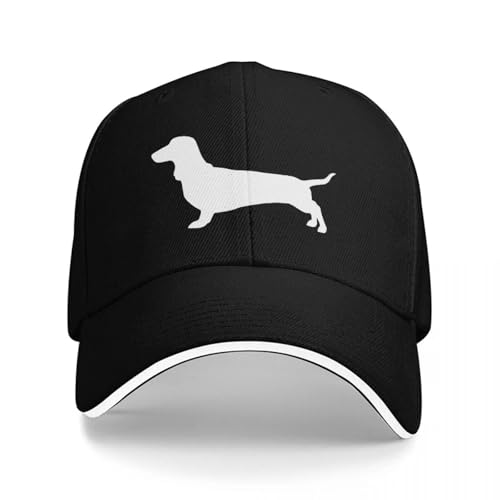 Casquette chien teckel brodée noire et blanche, chapeau ajustable mode et minimaliste