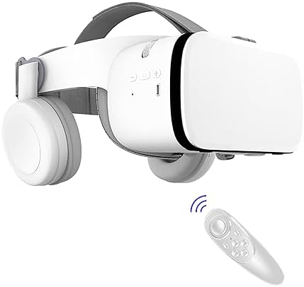 VR Headset for Phone, 3D VR Glasses with Bluetooth Headset and Remote Controller – Immersive Casque VR Headset for iPhone/Android Phones (White)