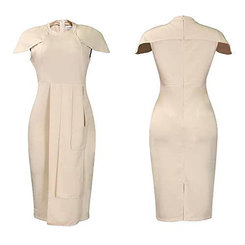KELYWELL Women's Elegant Pleated Bodycon Dress Crewneck Short Cap Sleeve Formal Work Midi Pencil Dresses4