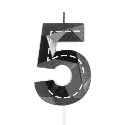 Hongplus 3D Racing Cars Themed 5 Birthday Candles for Cake, 3D Black White Stripes Candle, Number 5 Candle Happy Birthday Cake Topper for Boys Girls Racing Car Birthday Party Decorations Supplies Gift