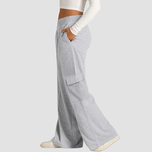 Cargo Sweatpants for Women Drawstring High Waist Wide Leg Pants Gym Workout Jogging Pants Baggy Y2K Trousers with Pockets2