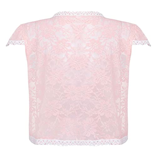 Kids Girls Ruffled Short Sleeve Lace Hollow Floral Decoration Simple Knit Cardigan Casual Cover Up Tops2