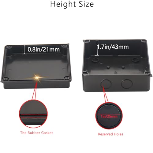 Image of Junction Box, 2Pcs Reserved Holes Electrical Boxes Waterproof IP65 ABS Plastic Electrical Power Cord Enclosure Project Box Black 5.9 x 5.9 x 2.8 inch(150x150x70mm)