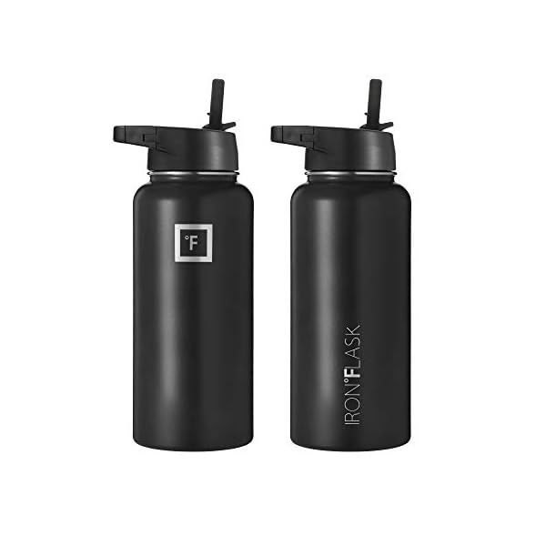 IRON °FLASK Sports Water Bottle - 32 Oz 3 Lids (Straw Lid), Leak Proof - Stainless Steel Gym & Sport Bottles for Men, Women & Kids - Double Walled, Insulated Thermos, Metal Canteen