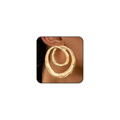 Gold Chunky Geometric Big Dangle Earrings for Women Large Round Statement Drop Earrings Circle Geometry Dangling Earring Jewelry Accessories(Gold)