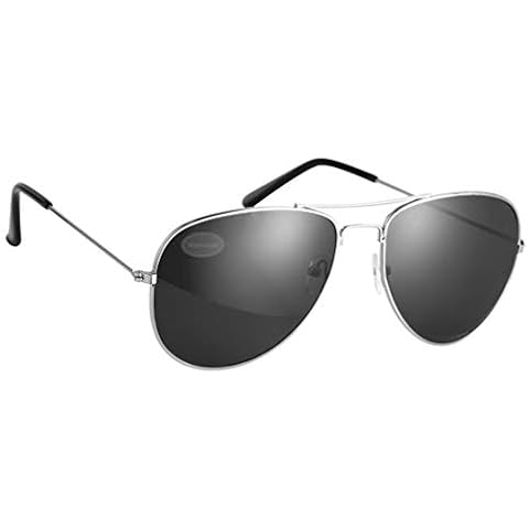 Komonee Pilot Style Silver With Black Lens Sunglasses Designer Unisex Mens Womens UV400 Protection Classic Shades Great For Cycling Golf Fishing Sports Cover