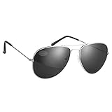 Komonee Pilot Style Silver With Black Lens Sunglasses Designer Unisex Mens Womens UV400 Protection Classic Shades Great For Cycling Golf Fishing Sports