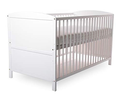 Baby- Kinder- und Jugend- Bett, Gitterbett, Kiefer teilmassiv, 140x70 cm, Babyblume TINA, Weiß