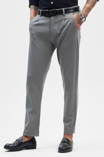 Image of SNITCH Men Formal Trousers | Slim Fit Mid Rise Plain Design | Viscose Blend & Wrinkle-Resistant Fabric for Office