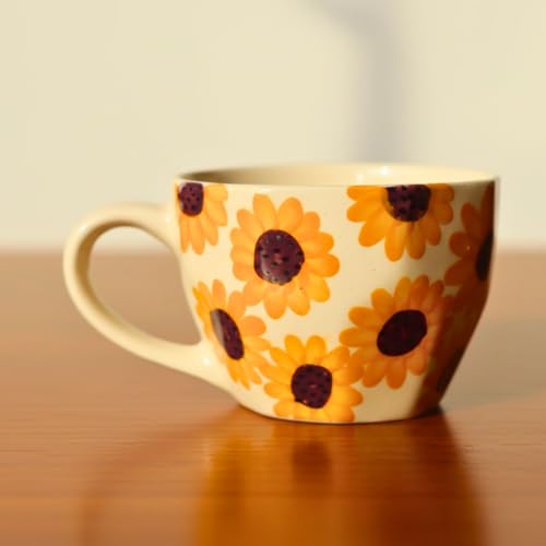 Image of WEAVING HOMES Surajmukhi Coffee Mug for Office, Stylish Ceramic Tea Cup for Woman, Modern Travel Mug (220 Ml)