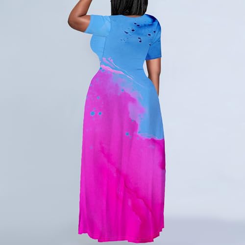 Image of PinkPatty Plus Size Dress for Women Casual Crew Neck Short Sleeve Maxi Dress Oversized Summer Beach Dresses with Pockets
