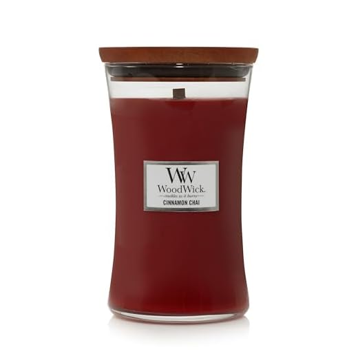 WoodWick Große Sanduhr-Duftkerze | Cinnamon Chai | mit knisterndem Docht | Brenndauer: bis zu 130 Stunden