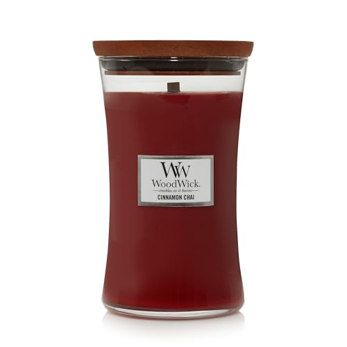 WoodWick Bougie parfumée grand format sablier | Cannelle Chaï | avec mèche crépitante | Durée de combustion : jusqu’à 130 heures