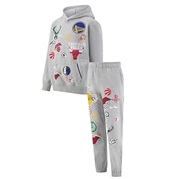 Ultra Game Youth NBA Official Super Soft Hoodie Sweatshirt & Joggers Sweatpants Set, Multi-Team, Heather Gray, 5-6