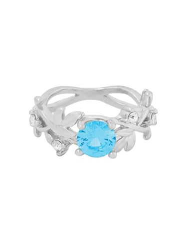 Yellow Chimes Crystal Blue Stoned Studded Silver Tone Floral Shaped Finger Rings for Women Valentine Gift for Girls