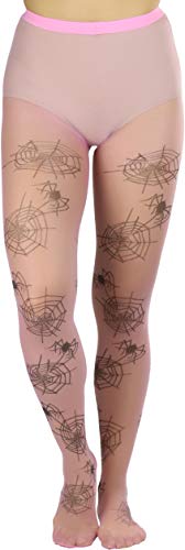 Image of ToBeInStyle Women's Spiderweb & Crawling Spider Print Hosiery Tights & Thigh High Stockings