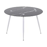 MOG CASA Mesa de Comedor Fija Redonda Corin | 120 x 120 x 75 cm | Ideal para Cocina o Salón | Ideal para 4 a 6 Personas | Tablero con Efecto Mármol Negro | Patas de Metal en Blanco