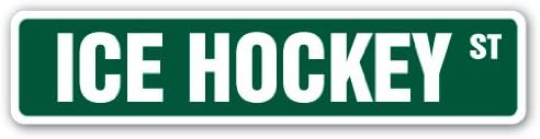 SignMission Ice Hockey Street Sign Skates Mask Sticks Pucks Goalie | Indoor/Outdoor | 4" X 18" Wide Plastic Sign