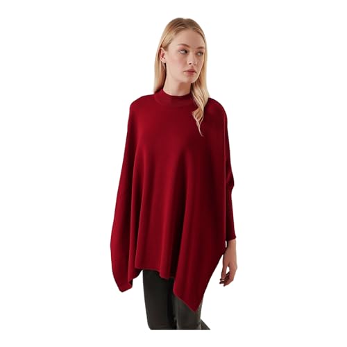 Image of Women's Crew Neck Batwing Sleeve Split Hem Oversized Knit Poncho Sweater