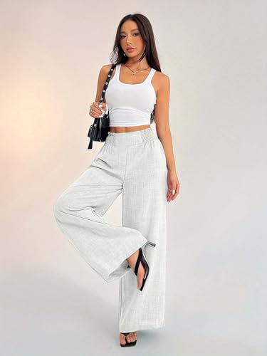 Image of Sugathari Women's Casual Wide Leg Pants - High Waist Elastic Waistband Loose Fit Long Trousers | Lightweight Straight Leg Summer PantsTrouser 254