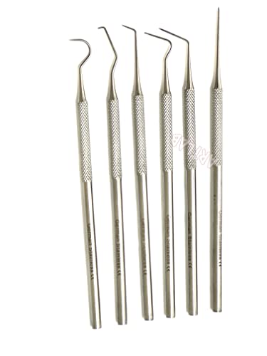 Premium Set of 12 Stainless Steel Precision Micro Probe Set Combo-Straight, Single, Short Double, Long Double, Triple and Hook Tips -Pick Tool Set 5.5"(14CM) (Set of 6 Each)
