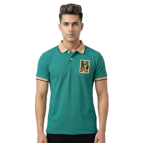 Image of Men's Regular Fit Solid Half Sleeve Casual Tipping Collar Polo T-Shirt