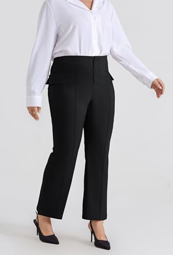 Hanna Nikole Womens Plus Size High Waisted Bootcut Pants Stretch Work Dress Pants with Pockets4