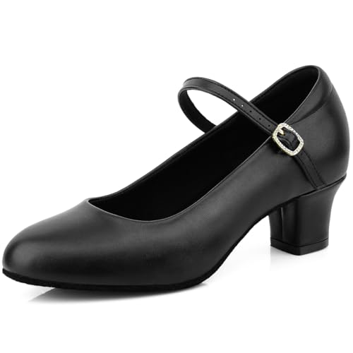 Ankle Strap Salsa Dance Heels Dress Pumps Womens Character Shoes, 8 M US Black