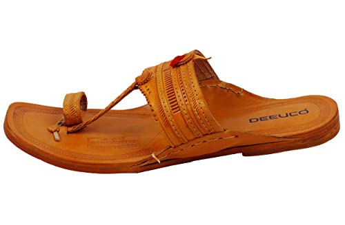 Image of Men's Orange Original Leather Kolhapuri Chappal