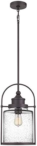 Quoizel Payson Mini Pendant Light, 10 Inch 1-Light Western Bronze, Clear Seeded Glass Pendant Light, Max Hanging Height 59", Ceiling Light for Kitchen Island, Dining, Hallway, Bar or Office