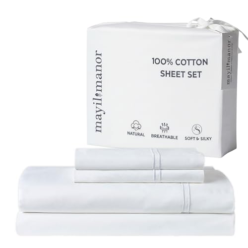 Cal King Sheet Set 500 TC Single-Ply Cotton Sateen 4-Piece White