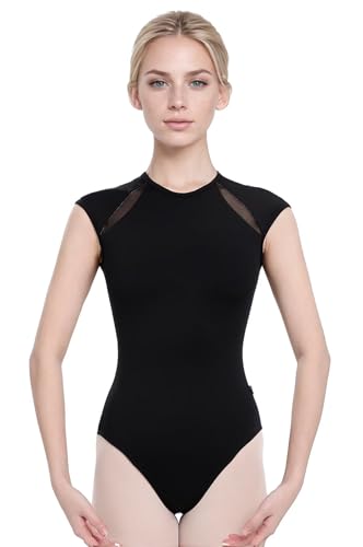 Justaucorps danse noir respirant adulte sans manche et col rond ergonomique