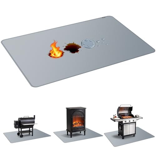 PAWBOSE Tapis de 152x102 cm sous le gril pour barbecue extérieur, tapis double face ignifuge pour barbecue pour patio et terrasse, tapis de foyer résistant...