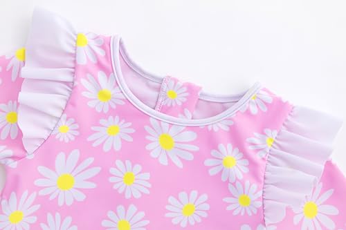 LIZENS Girls' Swimwear One Piece Scoop Neck Ruffle Long Sleeves Pink Daisy Floral Beach Bathing Suit for Kids3