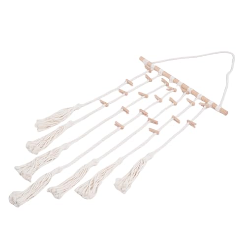 Hamwesh Exhibición de Fotos para Colgar en la Pared, Diseño de Borla Tejida a Mano con 20 Clips de Madera para Decoración de Habitación Bohemia, Arte de Pared de macramé para Dormitorio de Niña