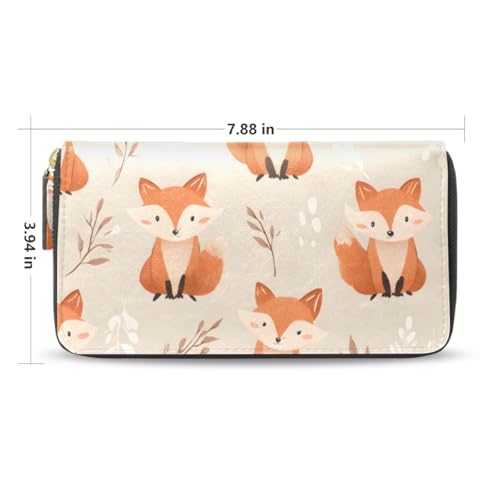 Long Wallets Leather Bifold Wallet for Women Orange Fox with Zipper Credit Card Holder Large Capacity2