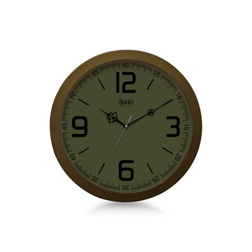 Image of Ajanta 2697 Wall Clock (12.6 Inch) - Silent Sweep Non-Ticking Movement - Stylish Mehendi Olive Green Home Decor Clock