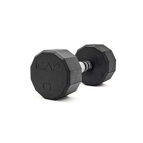 Image of CAP Rubber Coated Dumbbell Weights, Free Weights for Home Gym Strength Training, Anti-Roll Hex Dumbbells with Black, Chrome & Comfort Grip Handles, Singles