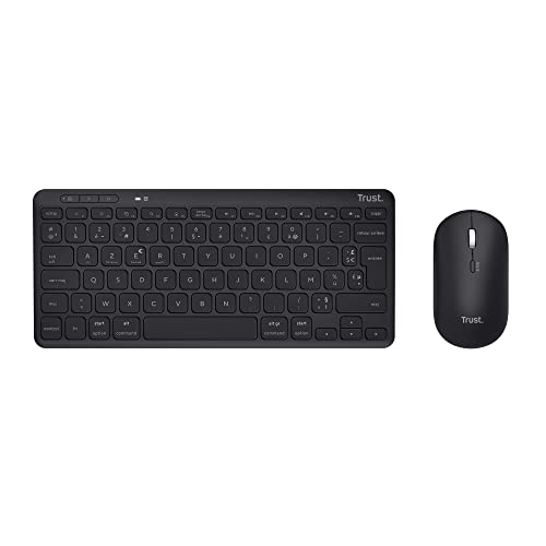 Trust Lyra Pack Clavier et Souris sans Fil Bluetooth, AZERTY Français, 84% Plastique Recyclé, Mini Clavier Rechargeable pour PC, Ordinateur Portable, Mac, Tablet,...