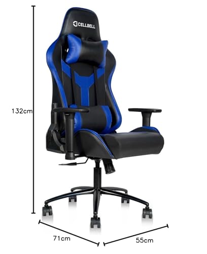Image of CELLBELL Transformer Gaming Chair - Ergonomic High Back Racing Style Gamer Chair, 2D Adjustable Armrest, Tilt Mechanism, Leather Reclining Computer & Office Chair (Dark Blue) - 3-Year Brand Warranty